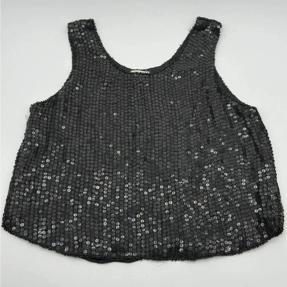 Shimmer New York Black Sequin Beaded Tank Top Women's Size Medium